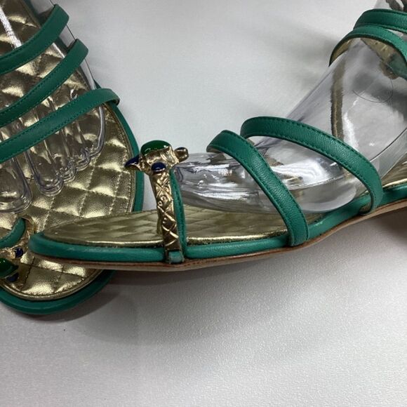 CHANEL Interlocking CC Logo Leather Gladiator Sandals Green Size EU 39.5 8.5US - Picture 17 of 17